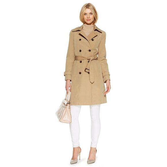 New! CALVIN KLEIN Women's Belted Trench Coat Long Jacket Size XL Color Khaki - Picture 1 of 4